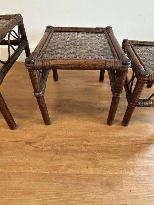 Beistelltisch-Set aus Manou/Rattan mit Rauchglas