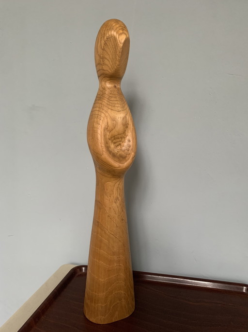 Escultura vintage de gran tamaño, figura femenina humana de madera de 51 cm, estilo escandinavo, de roble.