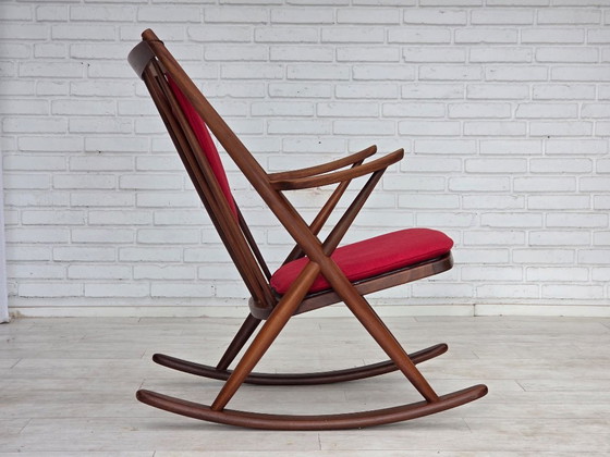 1960s Danish rocking chair by Frank Reenskaug, model 182, reupholstered. – Wood, Wool (photo 14 of 18)