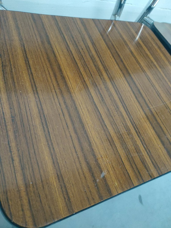 Image 1 of Set of two 1970s Caramel-colored Formica dining chairs and kitchen chairs (chrome-plated).