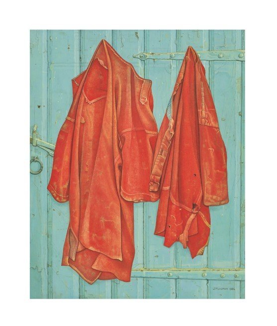 Image 1 of Jopie Huisman - Giclée couleur - Chemises rouges sur porte bleue