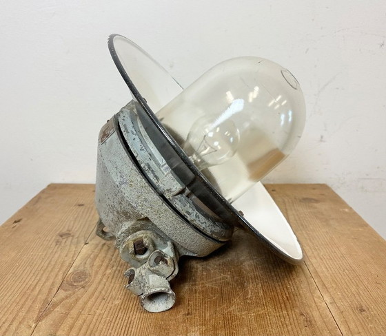 Image 1 of Grey Cast Aluminium Explosion Proof Lamp with Enameled Shade, 1970s