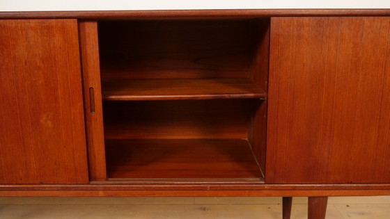 Buffet bas avec tiroirs et portes coulissantes, bois brun, Marron, Mid Century Modern (photo 12 sur 13)