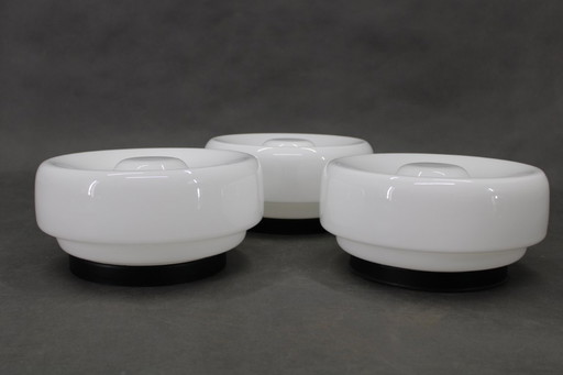 Set di tre plafoniere da soffitto nere di metà secolo, anni '70