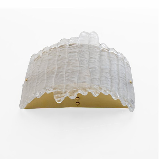 Image 1 of Par de apliques de pared modernos en cristal de Murano italiano y latón con forma de glaciar.
