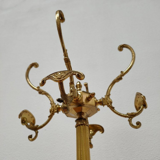 Image 1 of Brass and marble rococo standing coat rack Hollywood Regency hall tree