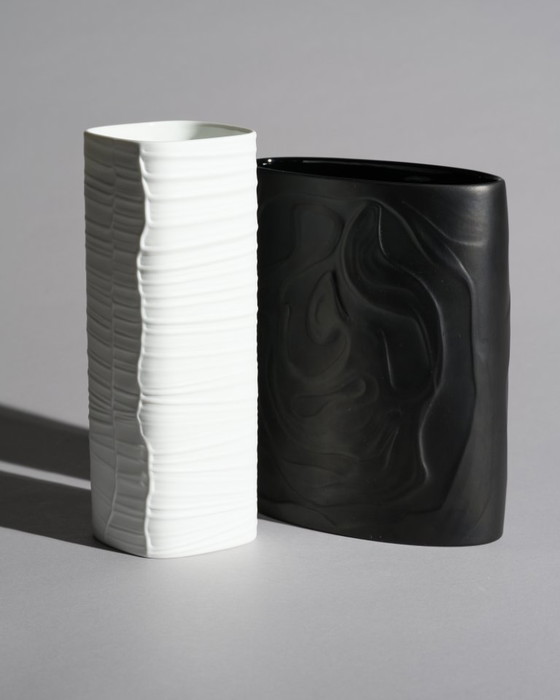 Image 1 of Rosenthal Porcelain Vase Duo Farideh Lashai & Werner Schreib Matte Black & White