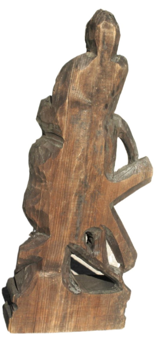 Sculpture religieuse antique en bois - 1900 - 1950, Marron, Rustic (photo 4 sur 10)