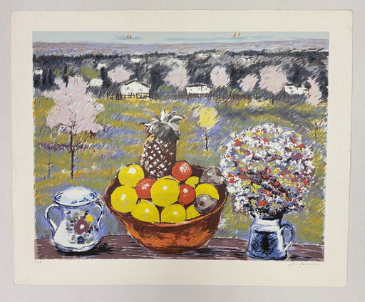 Quadro serigrafia M.Cascella, frutti migliori arte moderna, paesaggio