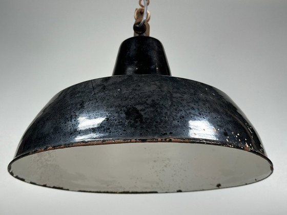 Image 1 of jaren 30 40 plafondlamp industriële lamp emaille loft metaal Bauhaus design