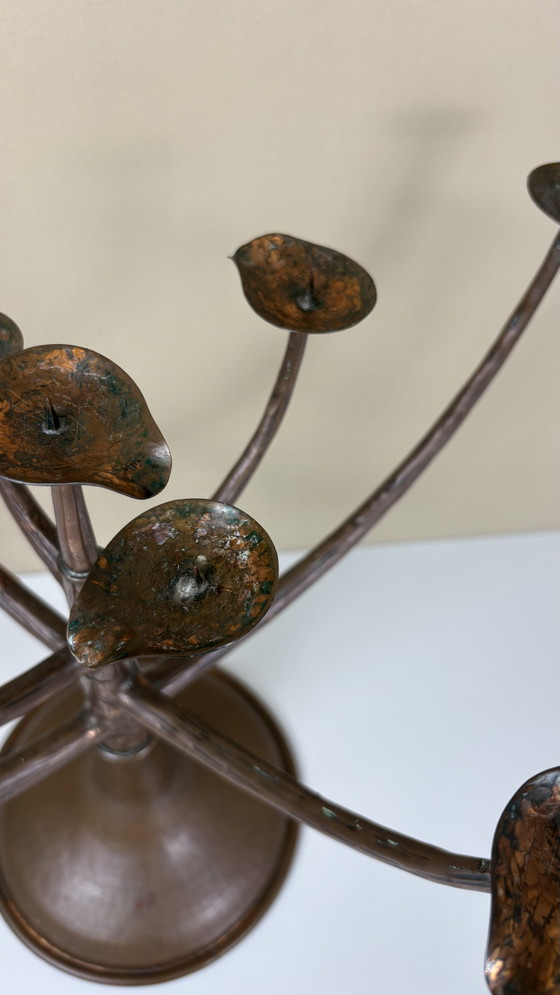 Egidio Casagrande Brutalist Italian Design 9-Arm Movable Vintage Hammered Copper Candle Holder (photo 15 of 15)