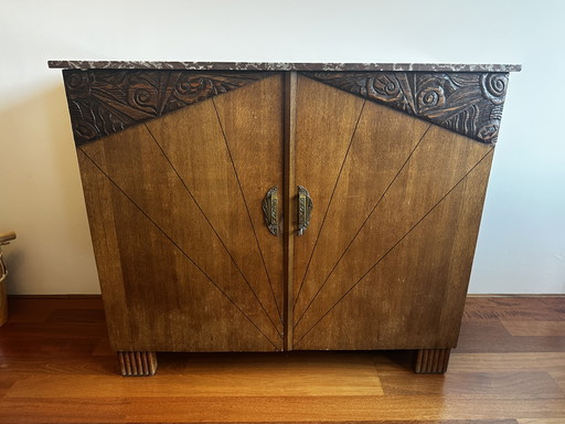 Mobiletto Art Déco con piano in marmo – opbergkast, Wood, Marble
