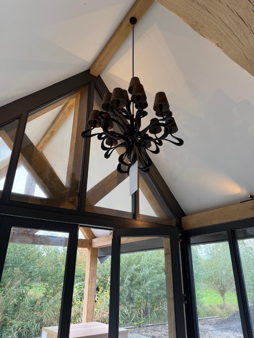 Jacco Maris ODE 1647 15 lumières Ø110cm cuivre noir + abat-jour taupe