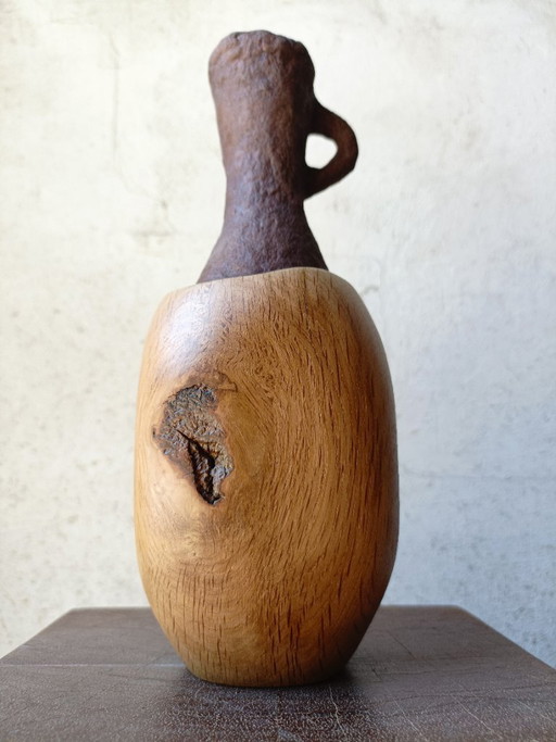 Vase/pitcher in carved solid oak