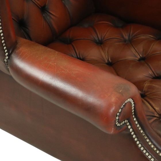 Image 1 of Oude Chesterfield Zetel Bruin Leder