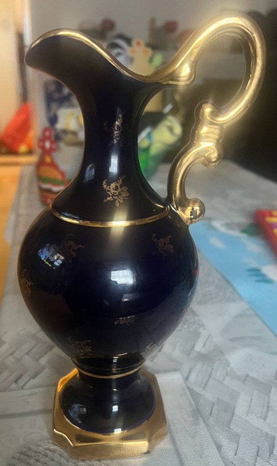 Image 1 of     Rococo Fragonard style porcelain aiguière / vase - 26cm high