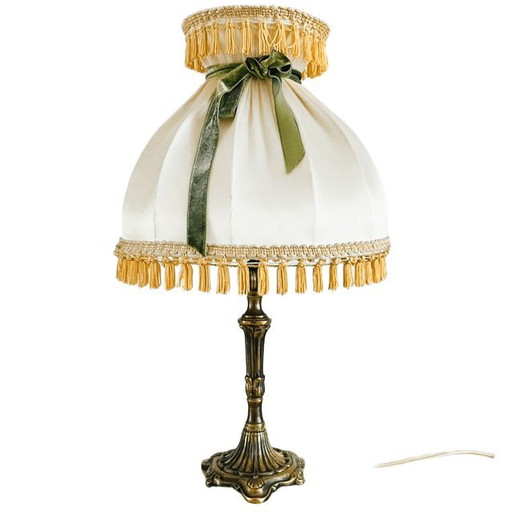 Vintage Italian Table Lamp Brass Baroque Rococo Umbrella Shade 1950s – tafellampen, Silk