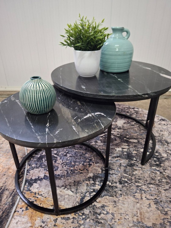 Image 1 of Salontafelset van marmer en metaal, zware uitvoering