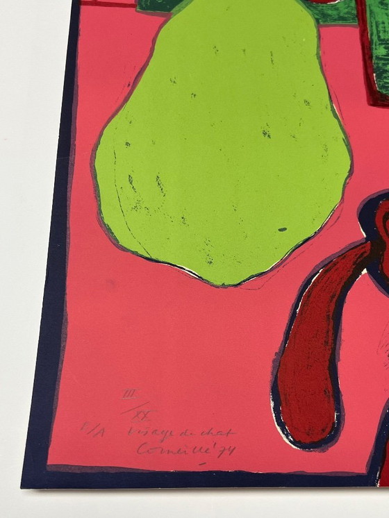 Image 1 of Signed; Guillaume Corneille Grande Lithographie Le Visage De Chat 1974 E/A