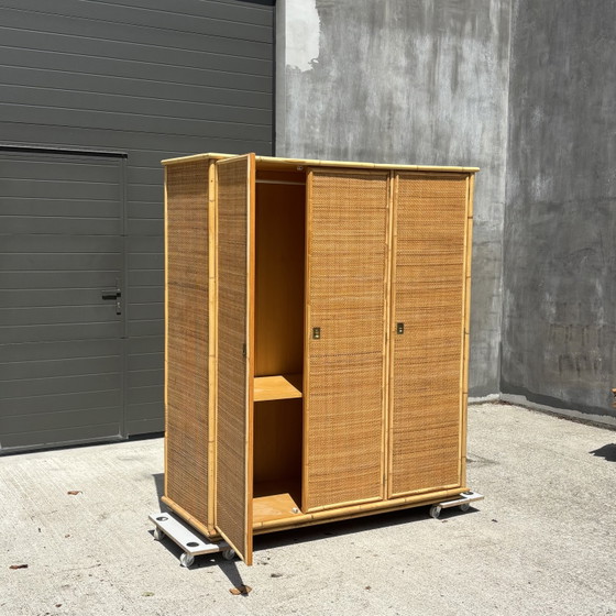 Image 1 of Armoire Dal Vera en bambou et rotin – Italie, années 1970