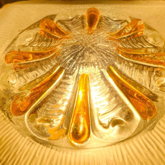 Image 1 of Plafonnier ou applique murale carrée encastrée en verre de Murano clair et ambré