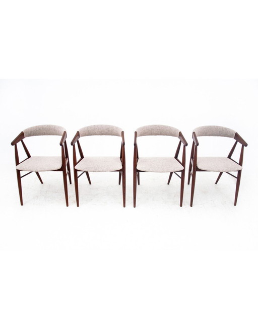 Four teak chairs by Ejner Larsen & Aksel Bender Madsen, Denmark, 1960s.