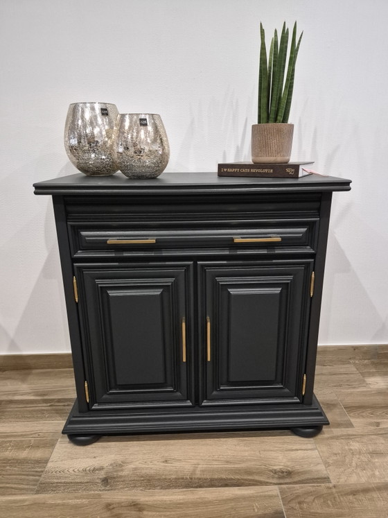 Restyled Cabinet Black-Gray with Gold-Colored Hardware – Chest of drawers, Wood (photo 2 of 6)