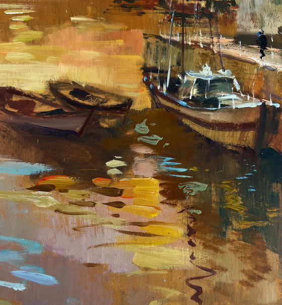 Image 1 of Original Oil Painting Evening City Landscape Venice romantic sunset