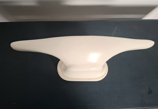 Pair of white turned wood wall lamps. 1970s. Space Age.