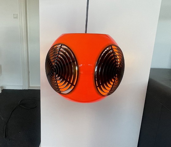 Space Age Lamp Massive Bug Eye, Ball Model Orange/Black, Vintage, Retro, Pendant lamps, Plastic (photo 7 of 10)
