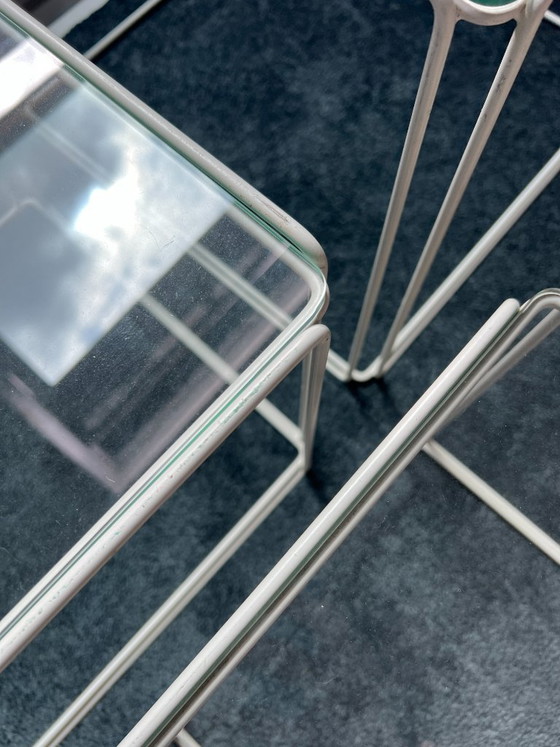 Image 1 of 3 nesting tables by Max Sauze for Isocèle – 1970s – white metal & glass