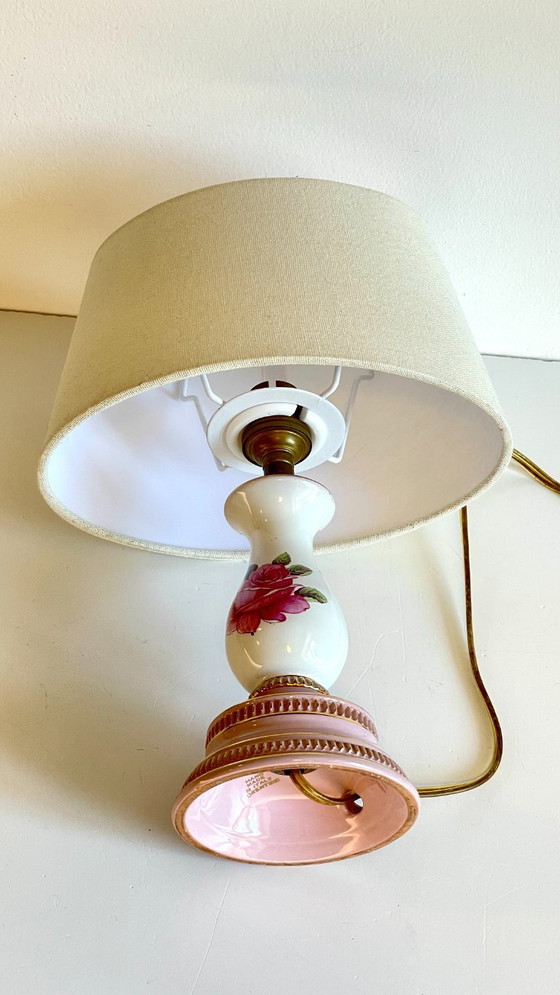 Image 1 of Ceramic Lamp, Italy, Roses and Gold