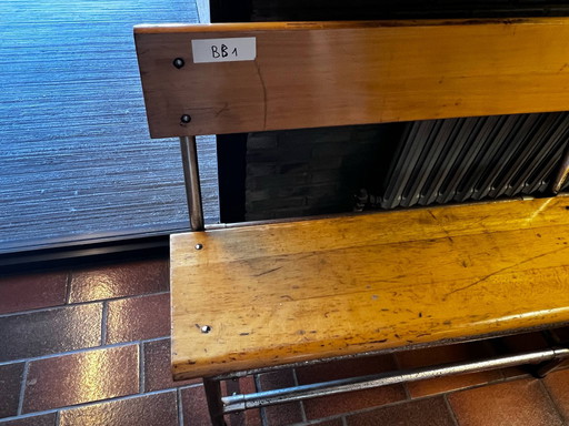 Beautiful vintage bench in steel and wood by Swan (Deinze) 