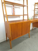 Teak veneer double cabinet with desk from Sweden