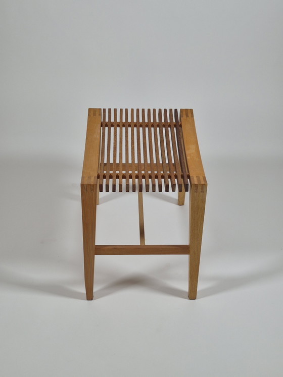 Vintage carpentry wooden stool slatted chair design (photo 10 of 14)