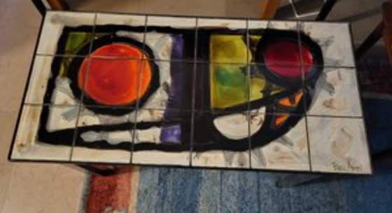 Image 1 of Juliette Belarti coffee table in Volcan lava and Belgium ceramics 1960