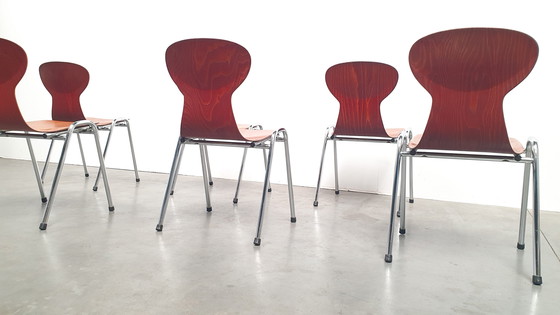 Image 1 of 6x Eromes Pagholz Industrieller stapelbarer Design-Stuhl