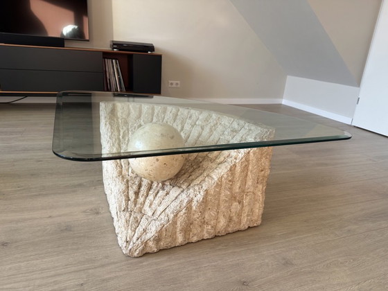 Image 1 of Vintage mactan stone & glass coffee table