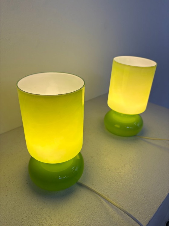 2x Ikea Lykta Lampada da Tavolo in Vetro Verde Anni '90, Lampade da tavolo, Vintage (foto 2 di 6)