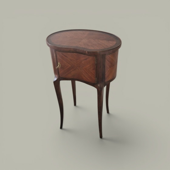 Image 1 of Table d’appoint style Louis XV - Marqueterie bois de rose - Epoque XIXème 