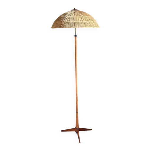 Lampada da lettura scandinava a treppiede in teak e ottone. – vloerlampen, Brass, Scandinavian