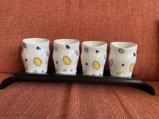 4 Mugs Artihove With Matching Tray