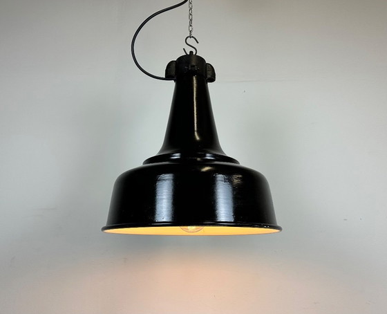 Image 1 of Industrial Black Pendant Factory Lamp with Cast Iron Top, 1970s