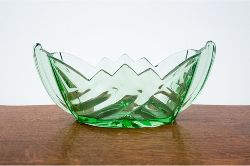 Green Art Deco jardiniere, Huta Hortensja, 1930s