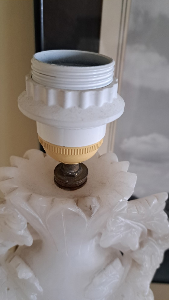 Image 1 of Vintage white alabaster lamp base, working, 40 cm high