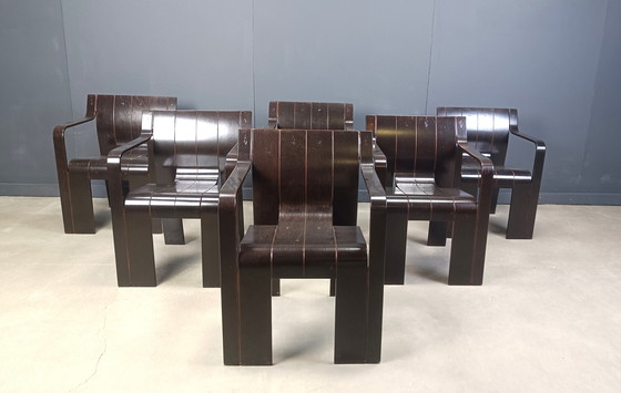 Image 1 of Ensemble de 6 chaises de salle à manger vintage en bandes par Gijs Bakker pour Castelijn, 1970