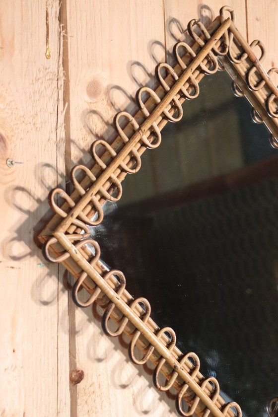 Image 1 of Spiegel en rotan standaard van Franco Albini, Italië 1960