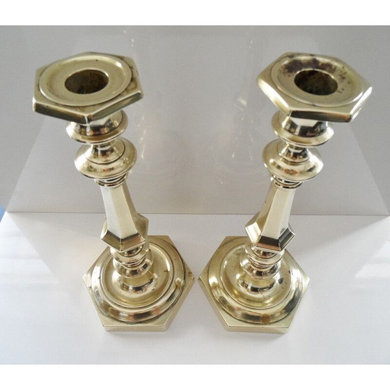 Image 1 of Pair of vintage candlesticks in solid gilded bronze