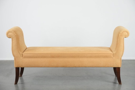 Banco/banco de ventana vintage de tela de color amarillo mostaza de finales del siglo XX