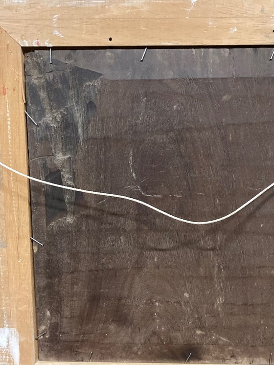 Image 1 of Peinture à l'huile ancienne sur panneau de bois représentant deux enfants